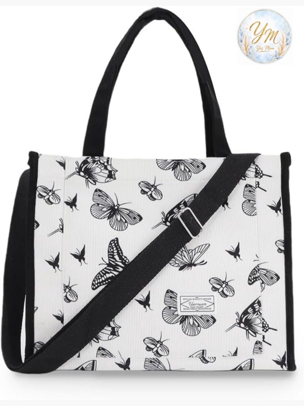 Large Corduroy Tote Bag with Compartments, Work Travel College Book Bag